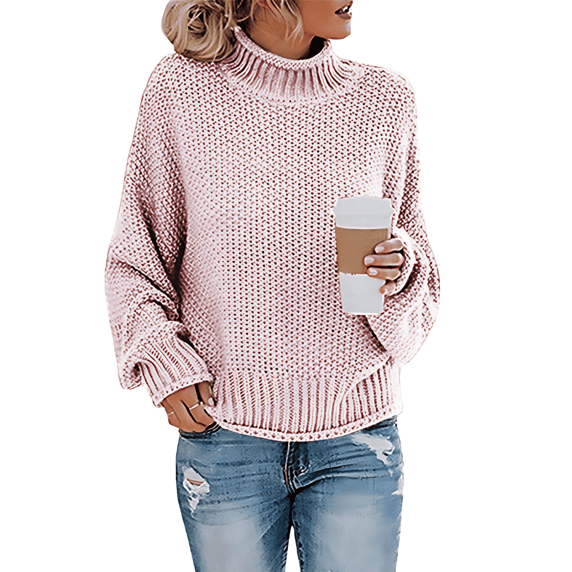 Damen - Strickpullover - Hoher Kragen - Perfekt für jeden Anlass