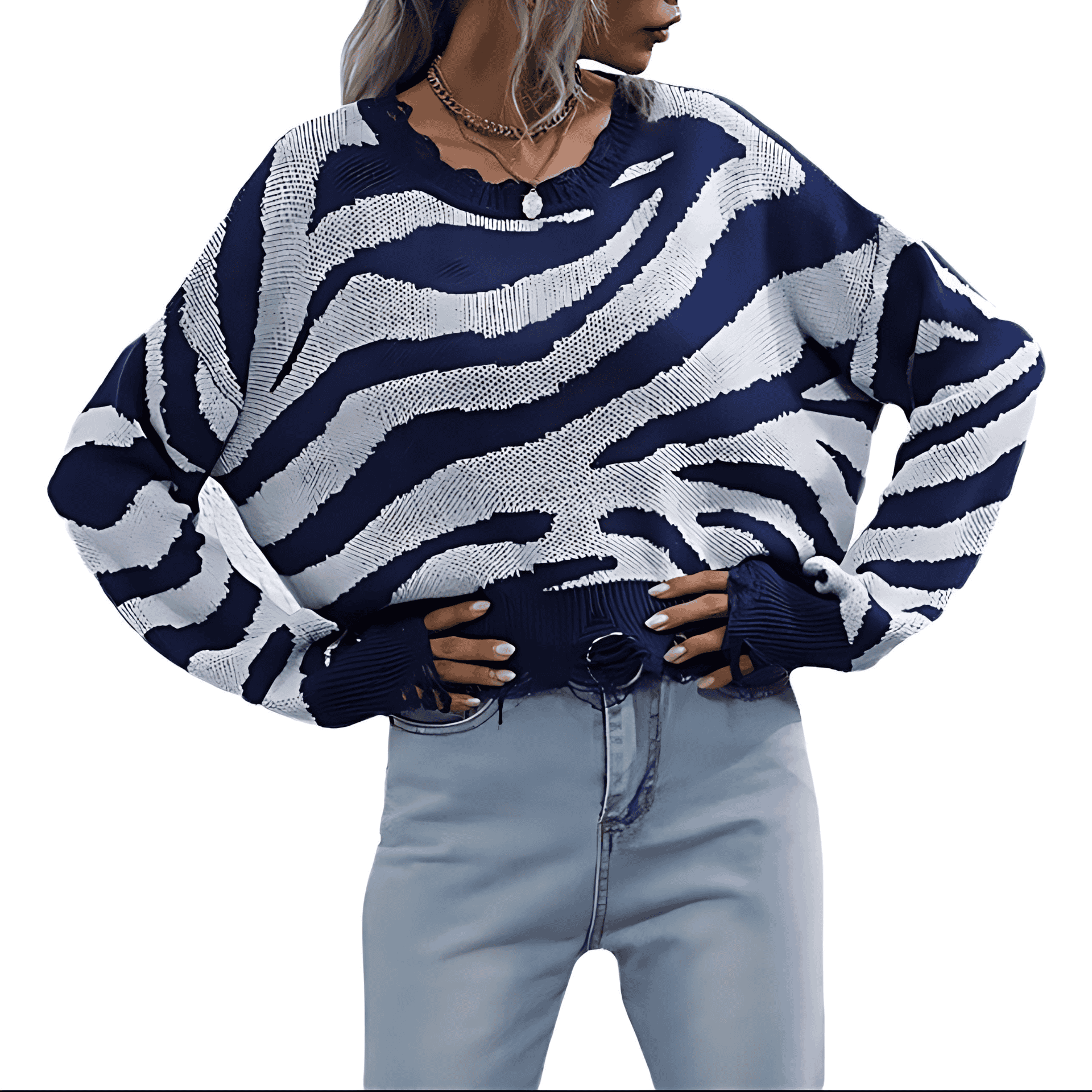 Damen - Strickpullover - Zebramuster - Bequemer und stylischer Pullover für jedes Outfit