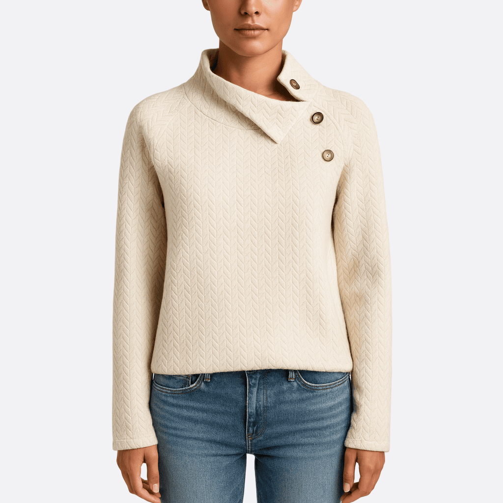 Damen - Sweatshirt - Hohem Halsausschnitt - Chevron Strick Textur - Stylische Oberbekleidung