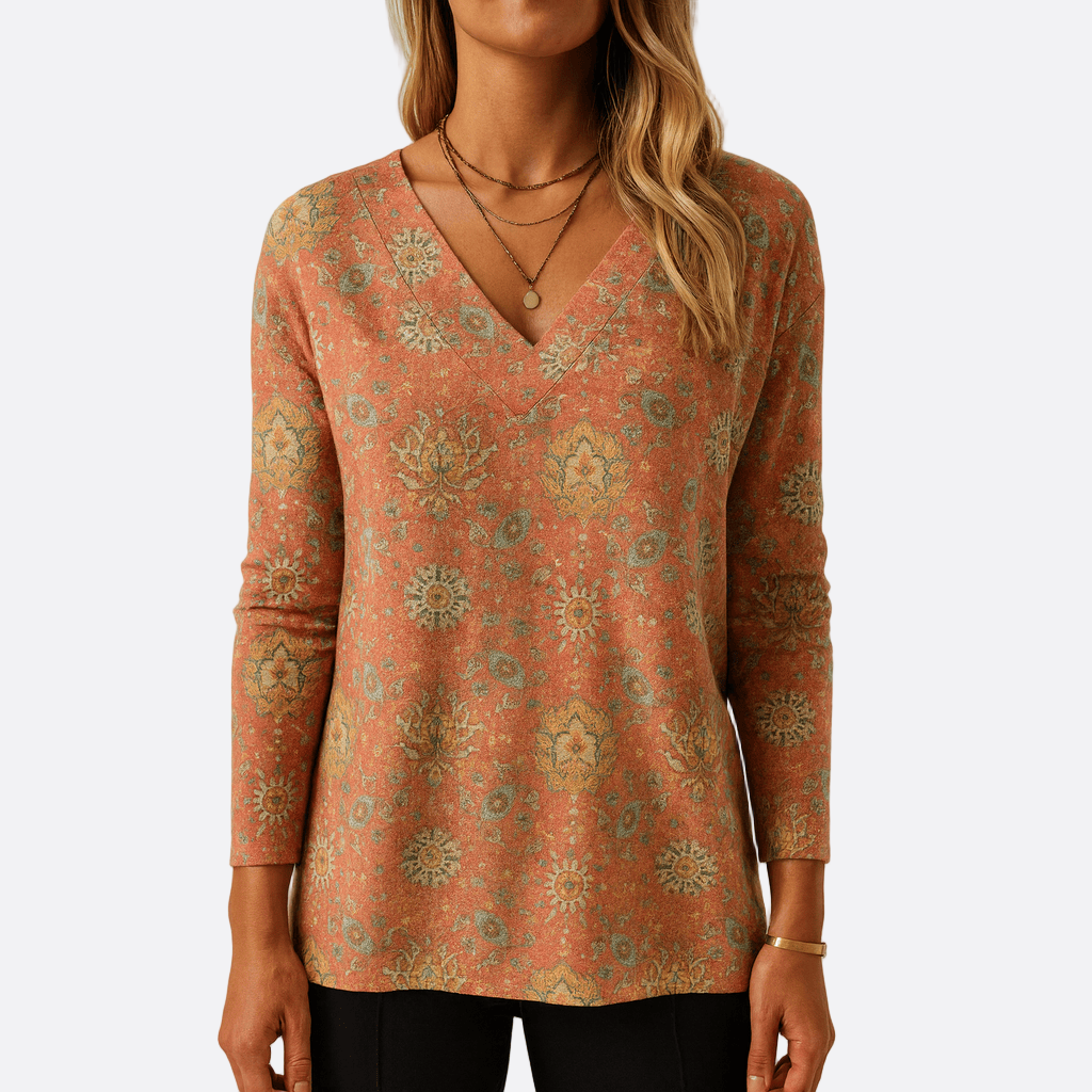 Damen - Sweatshirt mit V-Ausschnitt - Baumwoll-Lockere Passform - Bequeme Mode für jeden Tag
