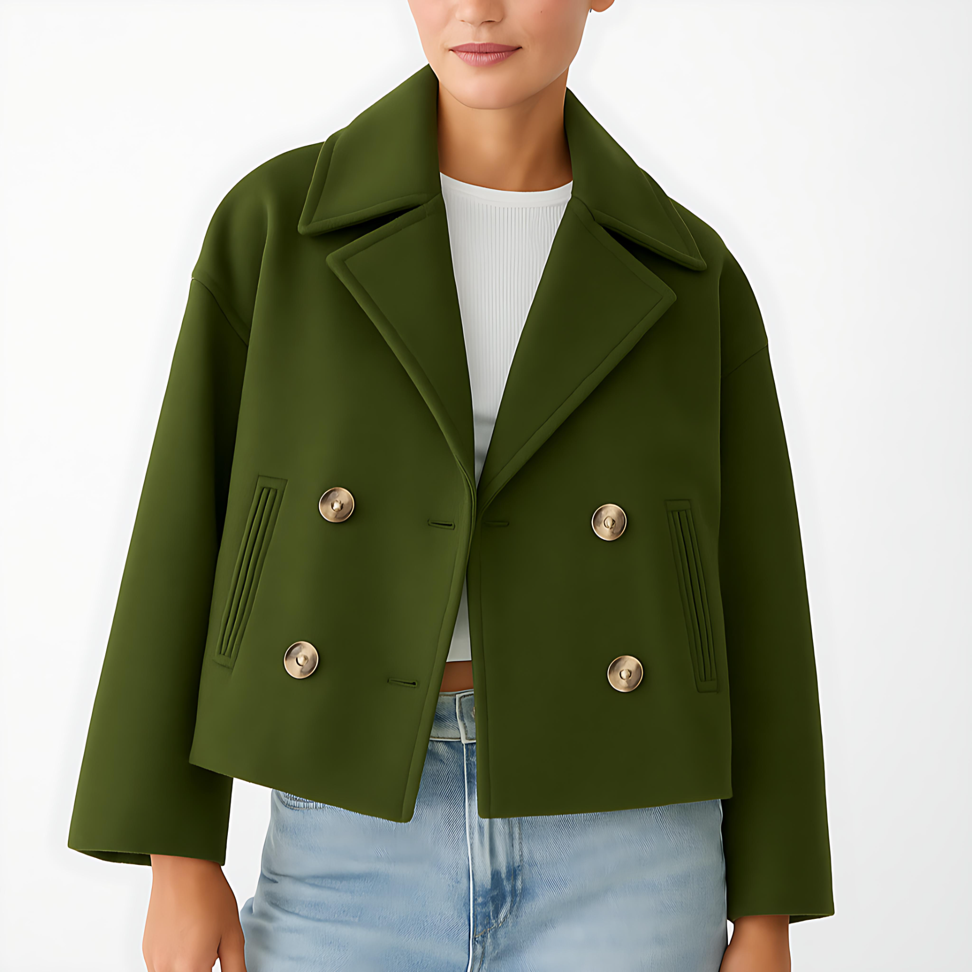 Damen - Taillierter Kurzmantel - Breitem Aufschlag - Eleganter Style für jede Gelegenheit