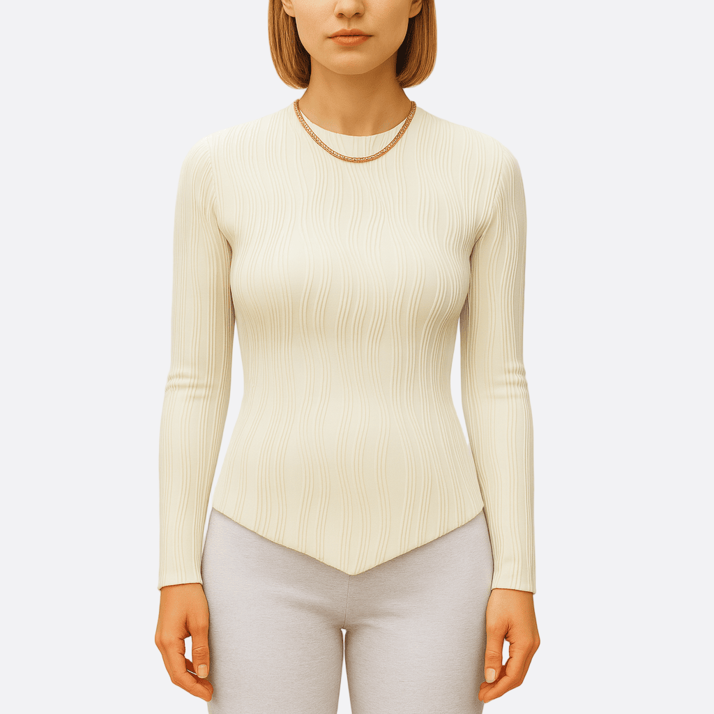 Damen - Tailliertes Langarm-Top - Texturstoff Design - Stilvolles Fashion-Statement für jeden Anlass
