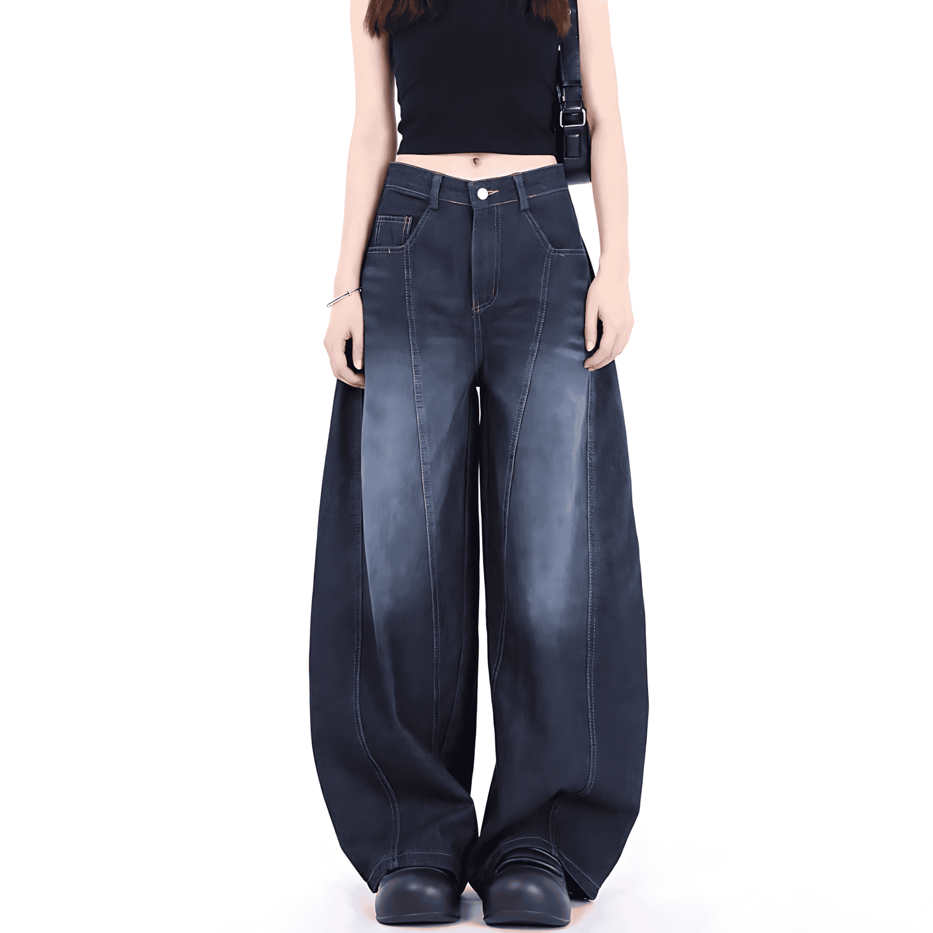 Damen - Weite Denim Hose - Hohe Taille - Lässiger Stil für jeden Anlass