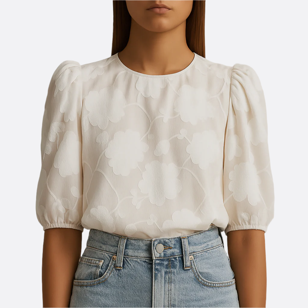 Damen - Chiffon Hemd mit Puffärmeln - Atmungsaktiven Stoff - Elegante, Leichte Bluse für stilvolle Anlässe