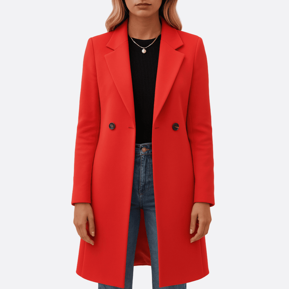 Damen - Eleganter Wickelmantel - Doppelter Knopfleiste - Stilvoller Übergangsmantel für jede Gelegenheit