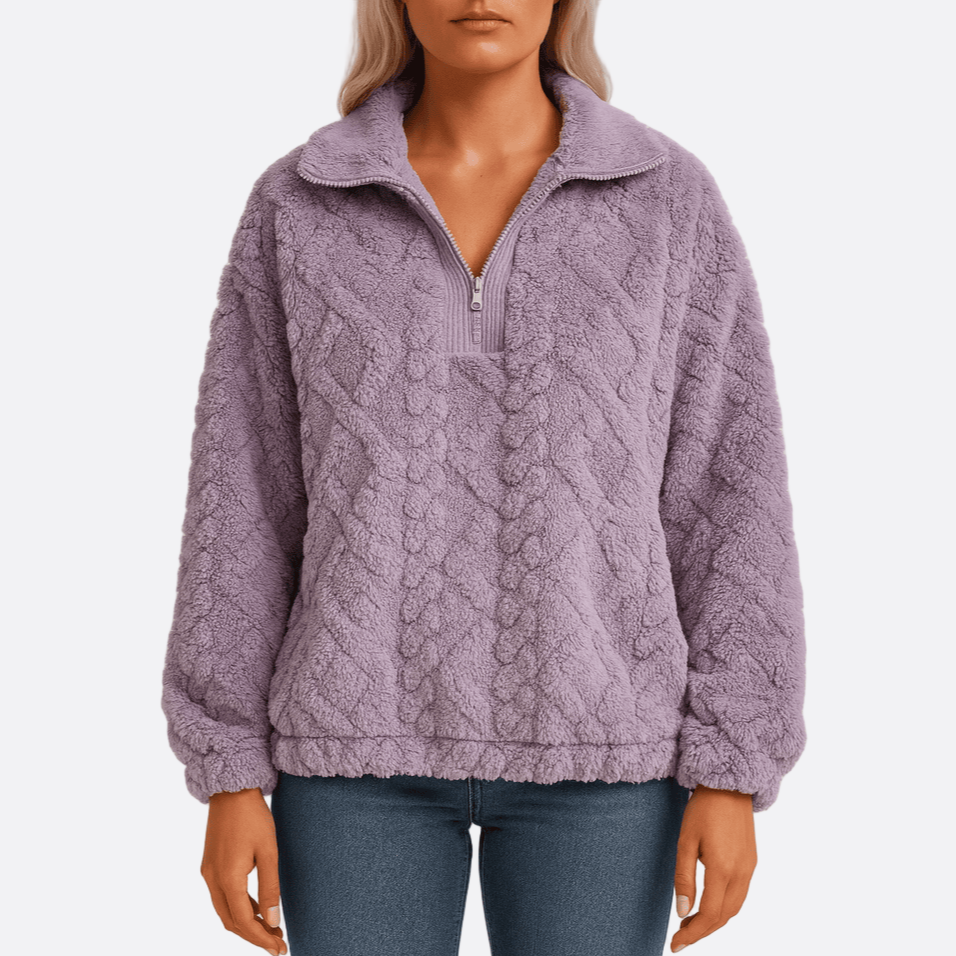 Damen - Fleece-Pullover - Hochwertiger Stoff - Hoher Kragen & Half-Zip - Bequem und Stilvoll