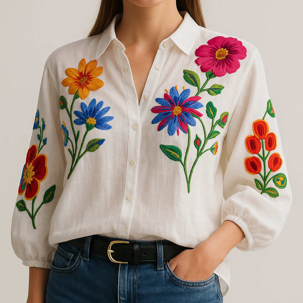 Damen - Geblümte bluse - Baumwoll - Stilvoll und bequem - Ideal für den Alltag und lässige Anlässe