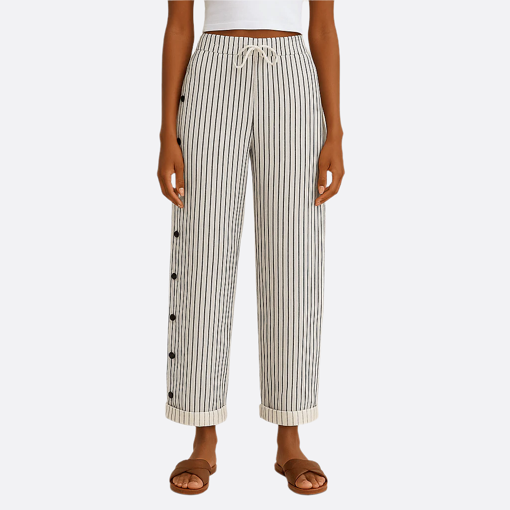 Damen - Gestreifte Freizeithose - Weicher Stoff - Stylische Alltagsmode für entspannte Tage