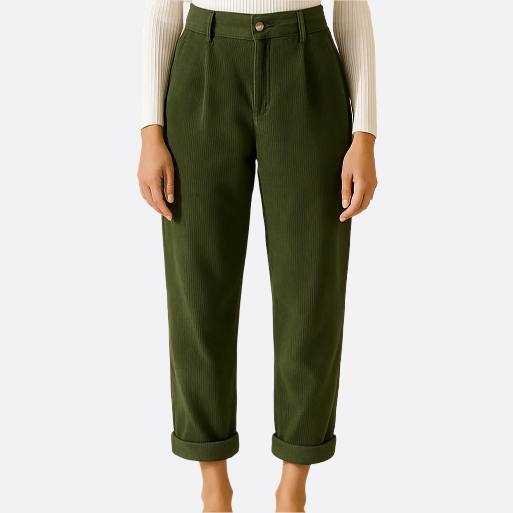 Damen - Hochtaillierte Hose - Cord - Bequeme und stilvolle - Vielseitig & Trendy