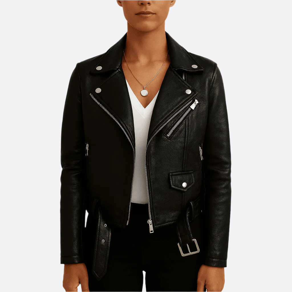 Damen - Jacke - Kunstleder - Gürtel und Reißverschluss - Modische Jacke für jeden Anlass