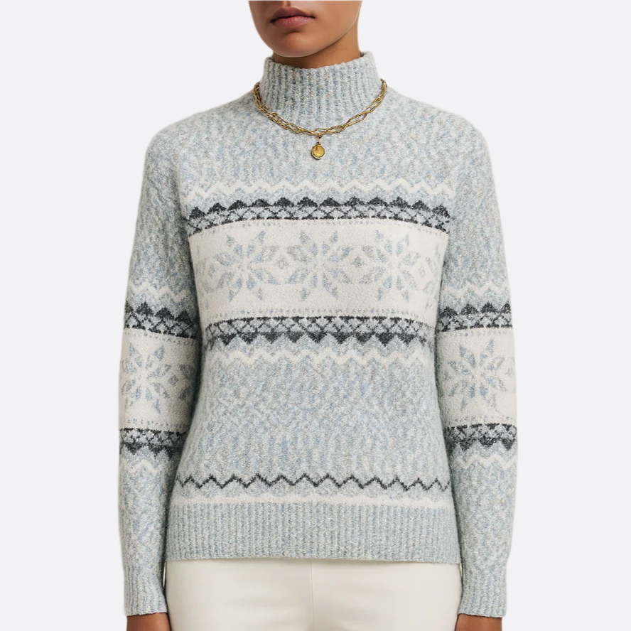 Damen - Kuscheliger Strickpulli - Rollkragen - Schneeflocken Design - Bequemer Winterpullover für kalte Tage