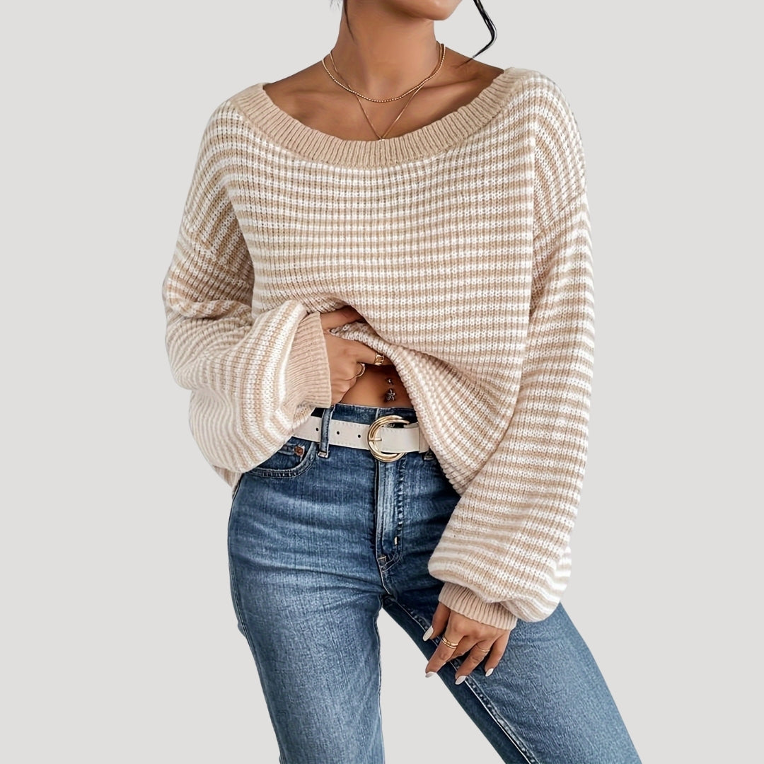 Damen - Gestreifter Strickpullover - Übergrößen - Weich und Bequem - Perfekt für jeden Anlass