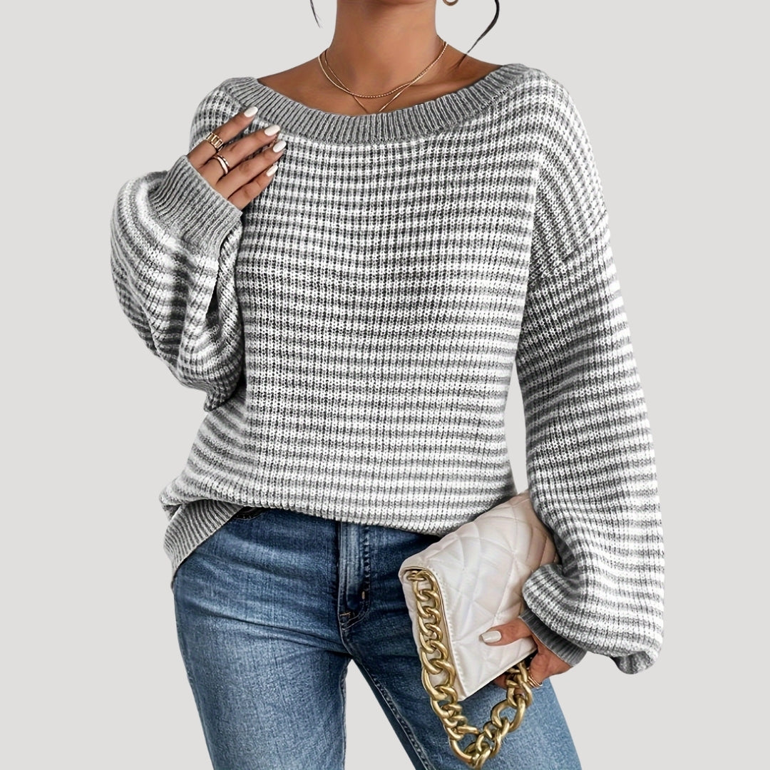 Damen - Gestreifter Strickpullover - Übergrößen - Weich und Bequem - Perfekt für jeden Anlass