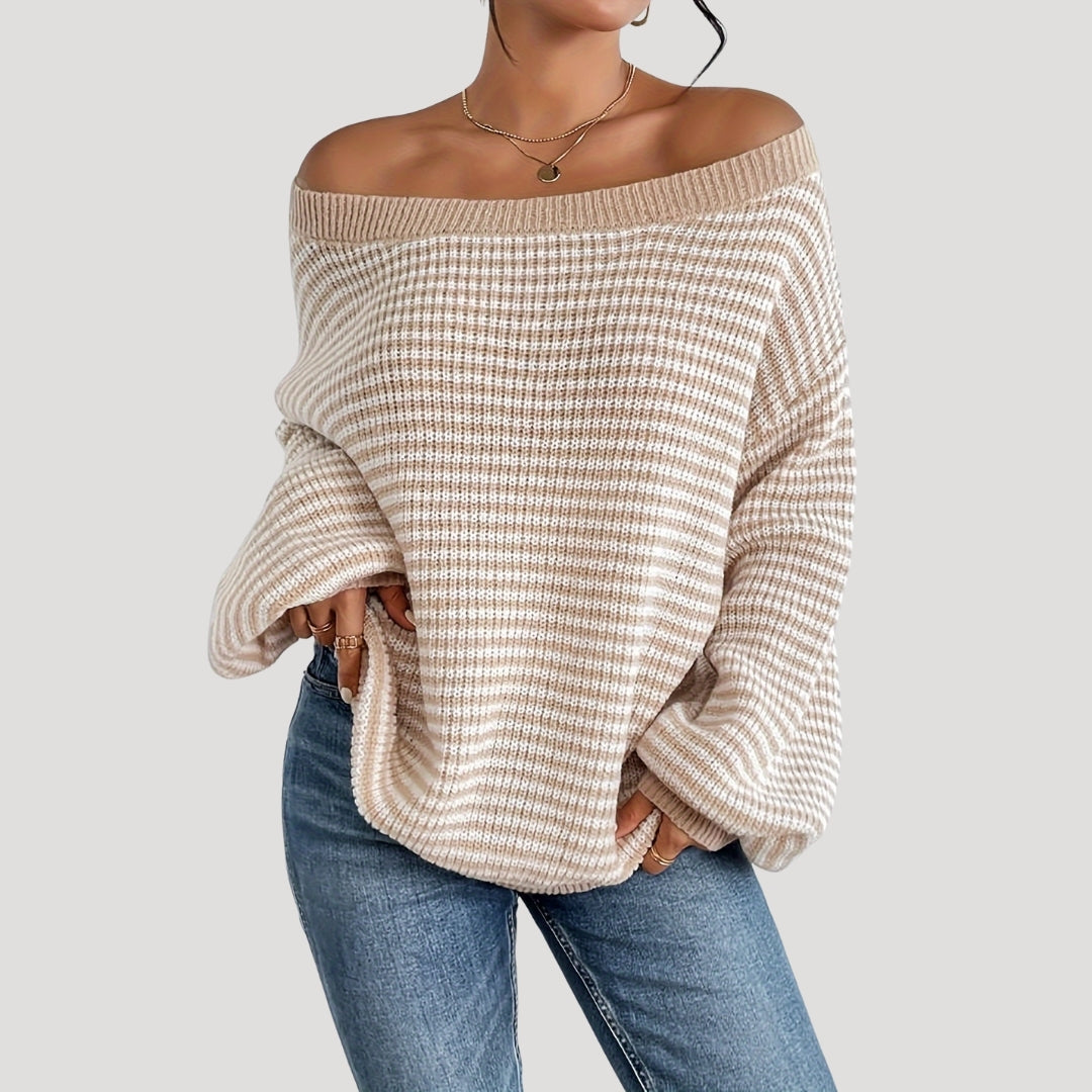 Damen - Gestreifter Strickpullover - Übergrößen - Weich und Bequem - Perfekt für jeden Anlass