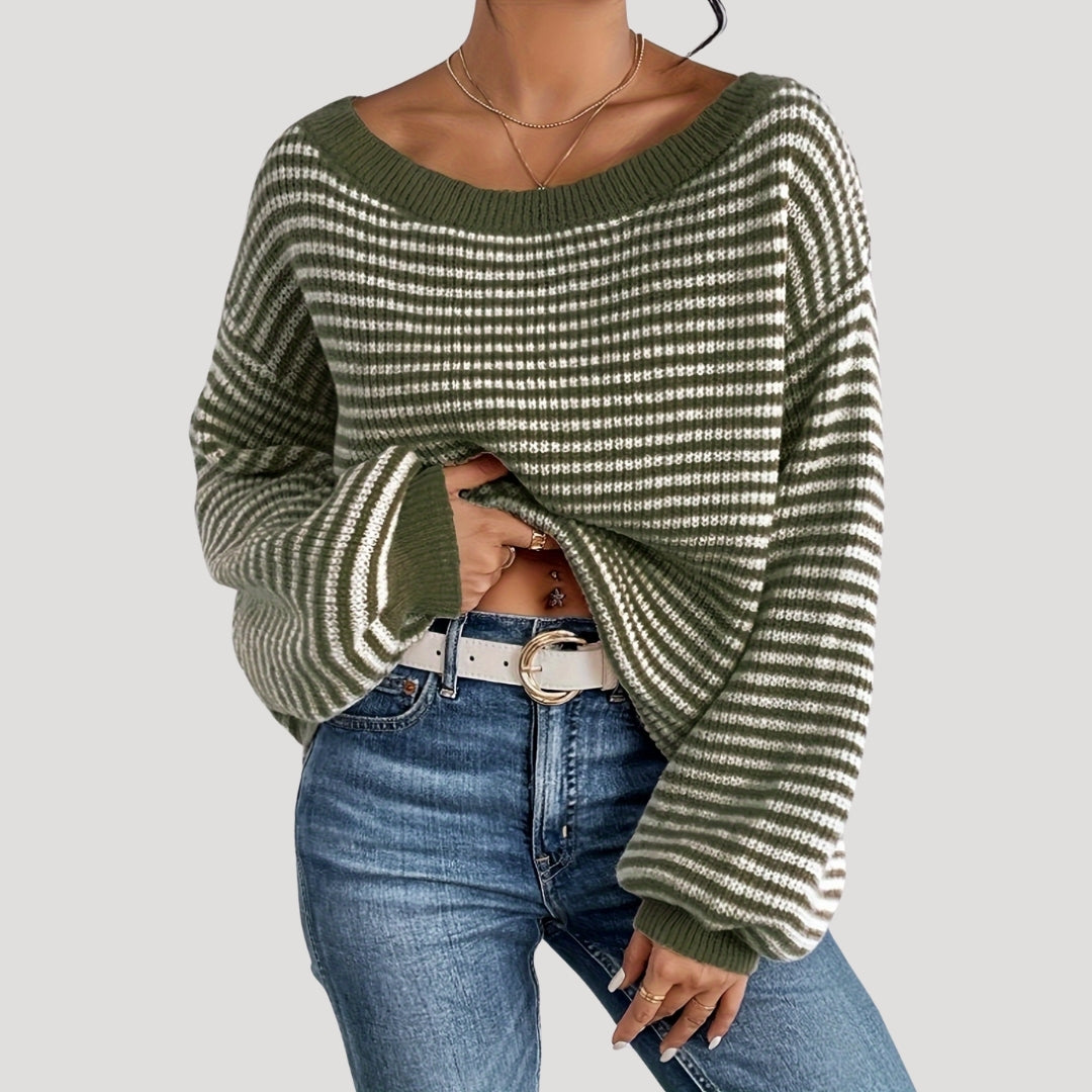 Damen - Gestreifter Strickpullover - Übergrößen - Weich und Bequem - Perfekt für jeden Anlass