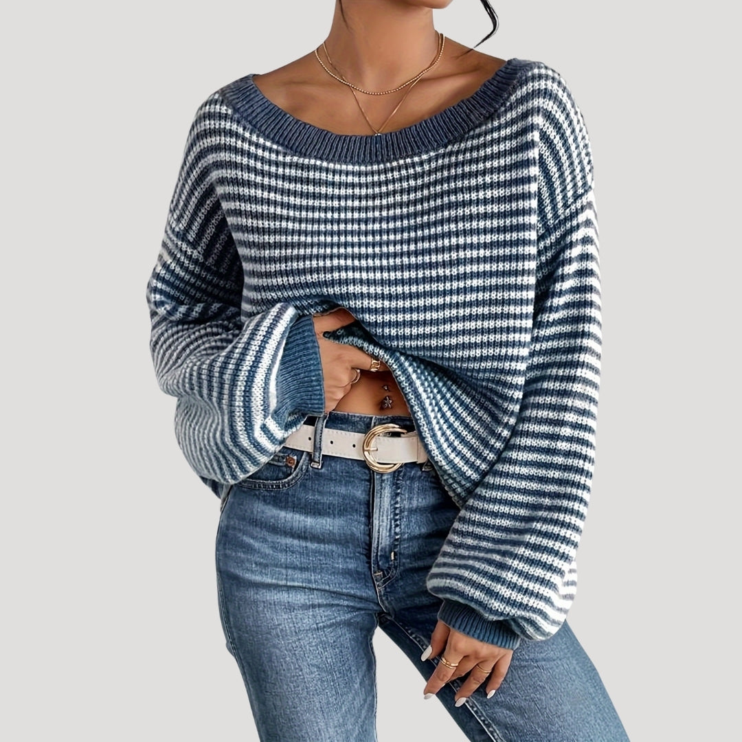 Damen - Gestreifter Strickpullover - Übergrößen - Weich und Bequem - Perfekt für jeden Anlass
