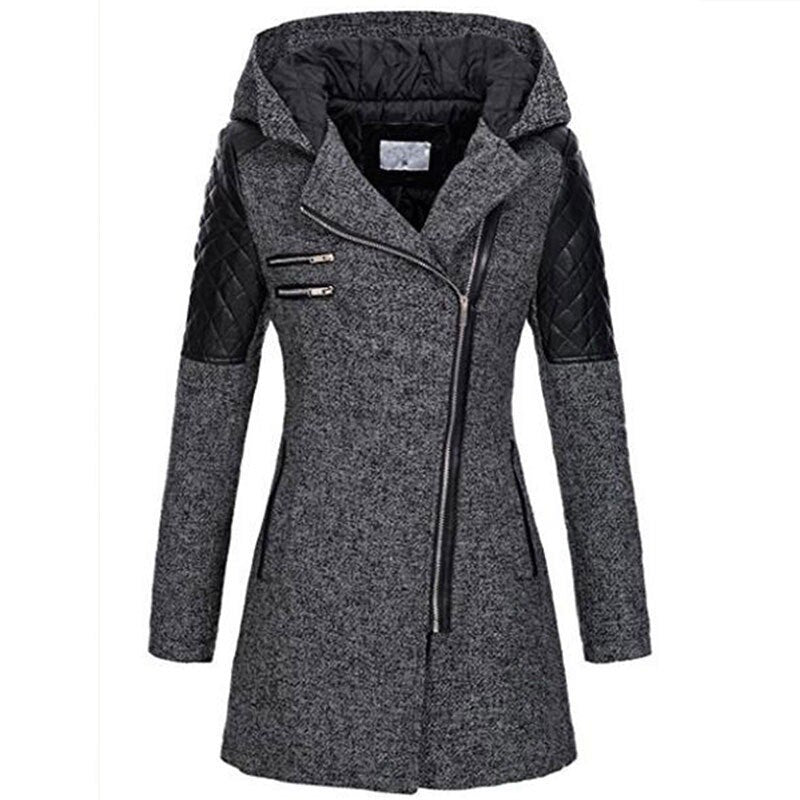 Damen - Asymmetrischer Mantel - Reißverschluss und Steppeinsätzen - Stilvoll und modern