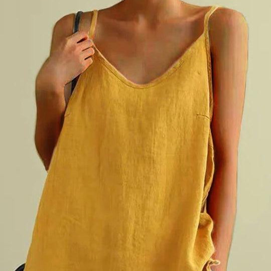 Damen - Leinen Top - Leichtem Stoff - Spaghetti Träger - Leicht, Atmungsaktiv & Ideal für den Sommer