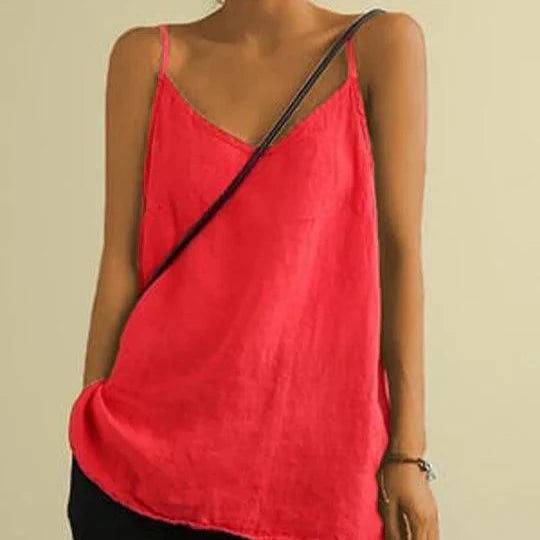 Damen - Leinen Top - Leichtem Stoff - Spaghetti Träger - Leicht, Atmungsaktiv & Ideal für den Sommer