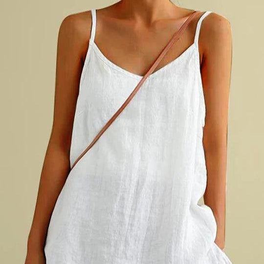 Damen - Leinen Top - Leichtem Stoff - Spaghetti Träger - Leicht, Atmungsaktiv & Ideal für den Sommer