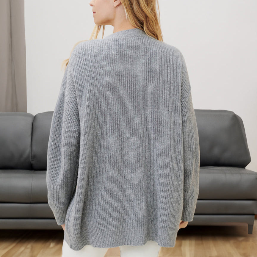 Damen - Gemütliche Strickjacke - Übergröße - Weicher Rippenstrick für perfekten Komfort