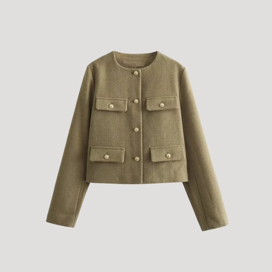 Damen - Gekürzte Strickjacke mit Taschen - Knopfleiste - Stilvolle und Bequeme Strickmode