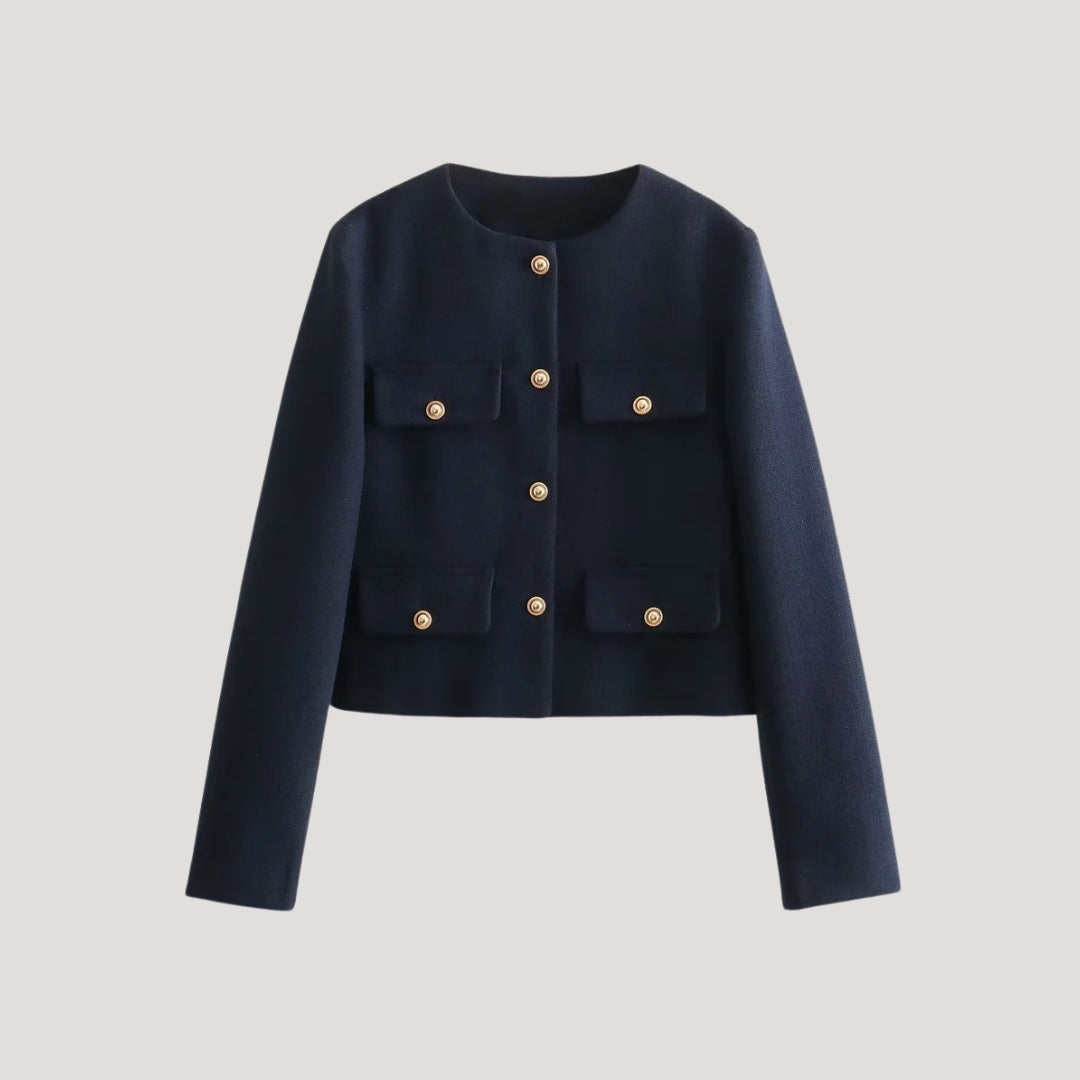 Damen - Gekürzte Strickjacke mit Taschen - Knopfleiste - Stilvolle und Bequeme Strickmode