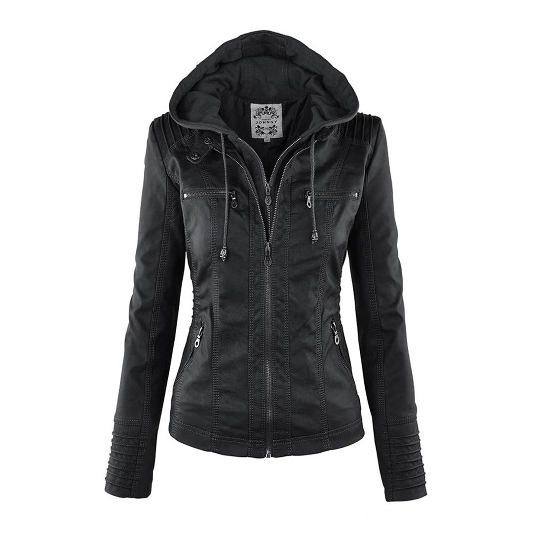 Damen - Leichte Lederjacke - PU-Leder - Abnehmbare Kapuze - Stilvolles Design für jeden Anlass