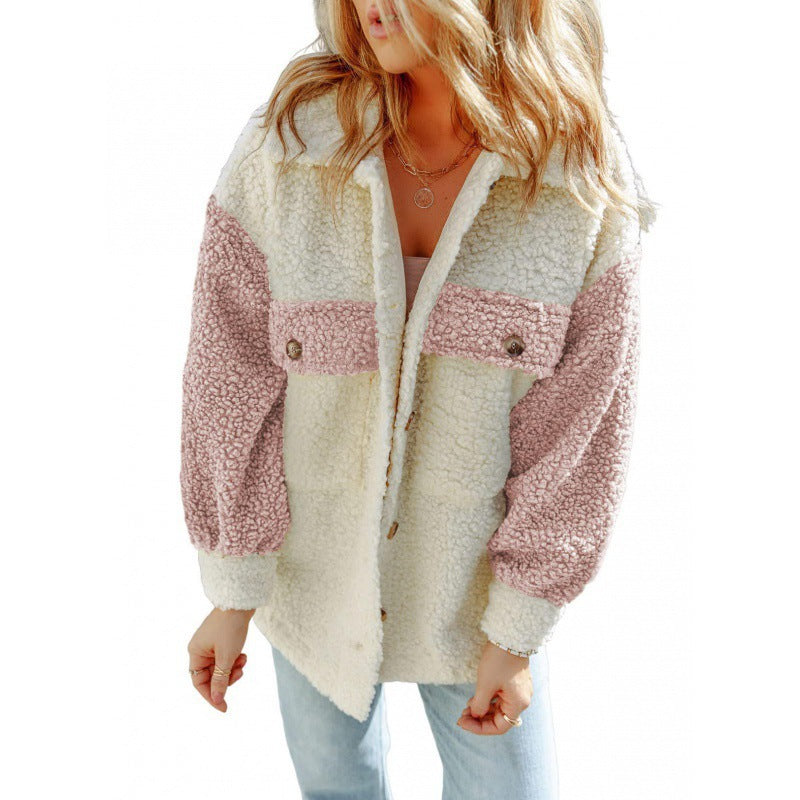 Damen - Teddyjacke - Kontrastfarbenen Ärmeln - Kuscheliger Stil für warme Tage