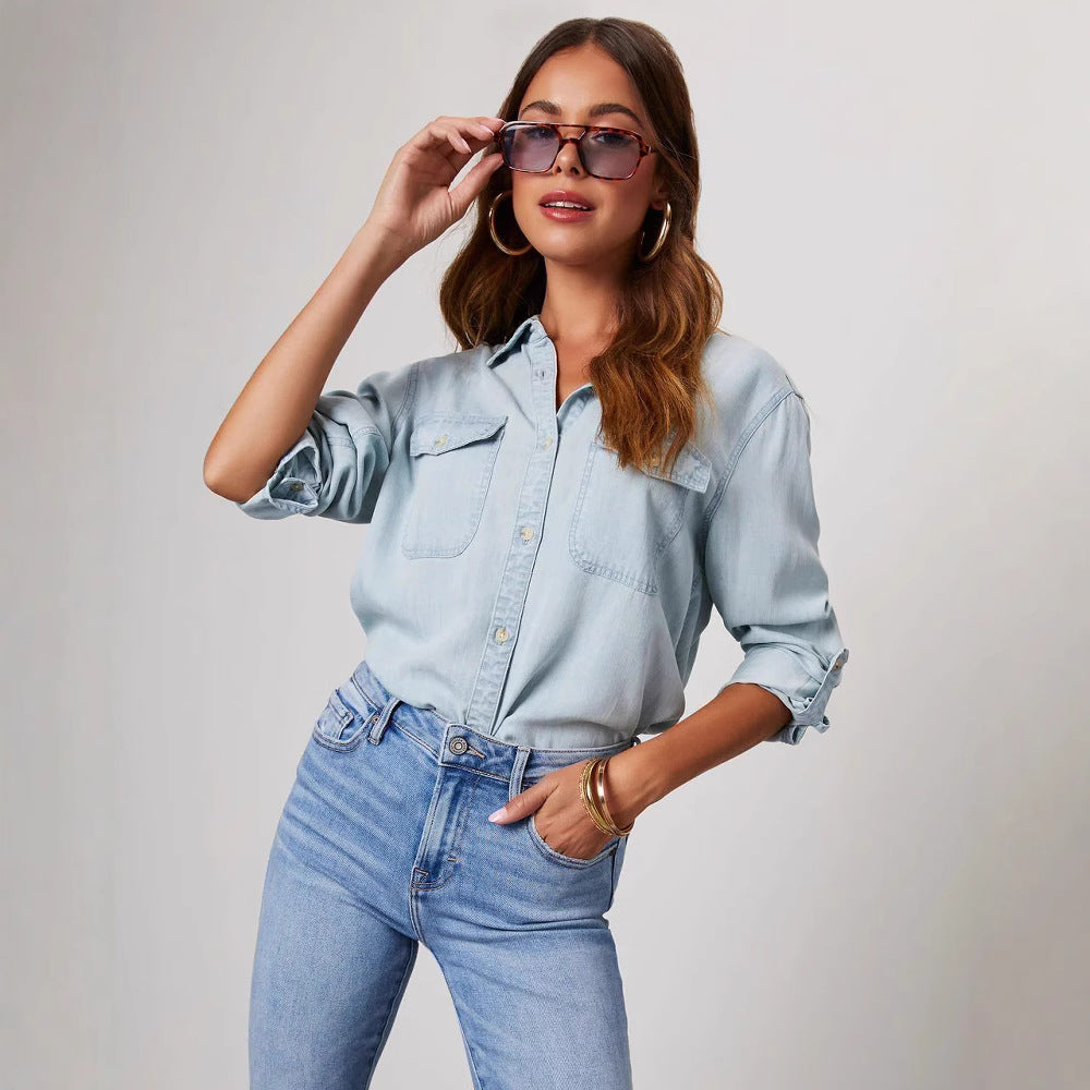 Damen - Hemd aus Vintage - Denim - Übergroßes - Stylischer Look für jeden Anlass