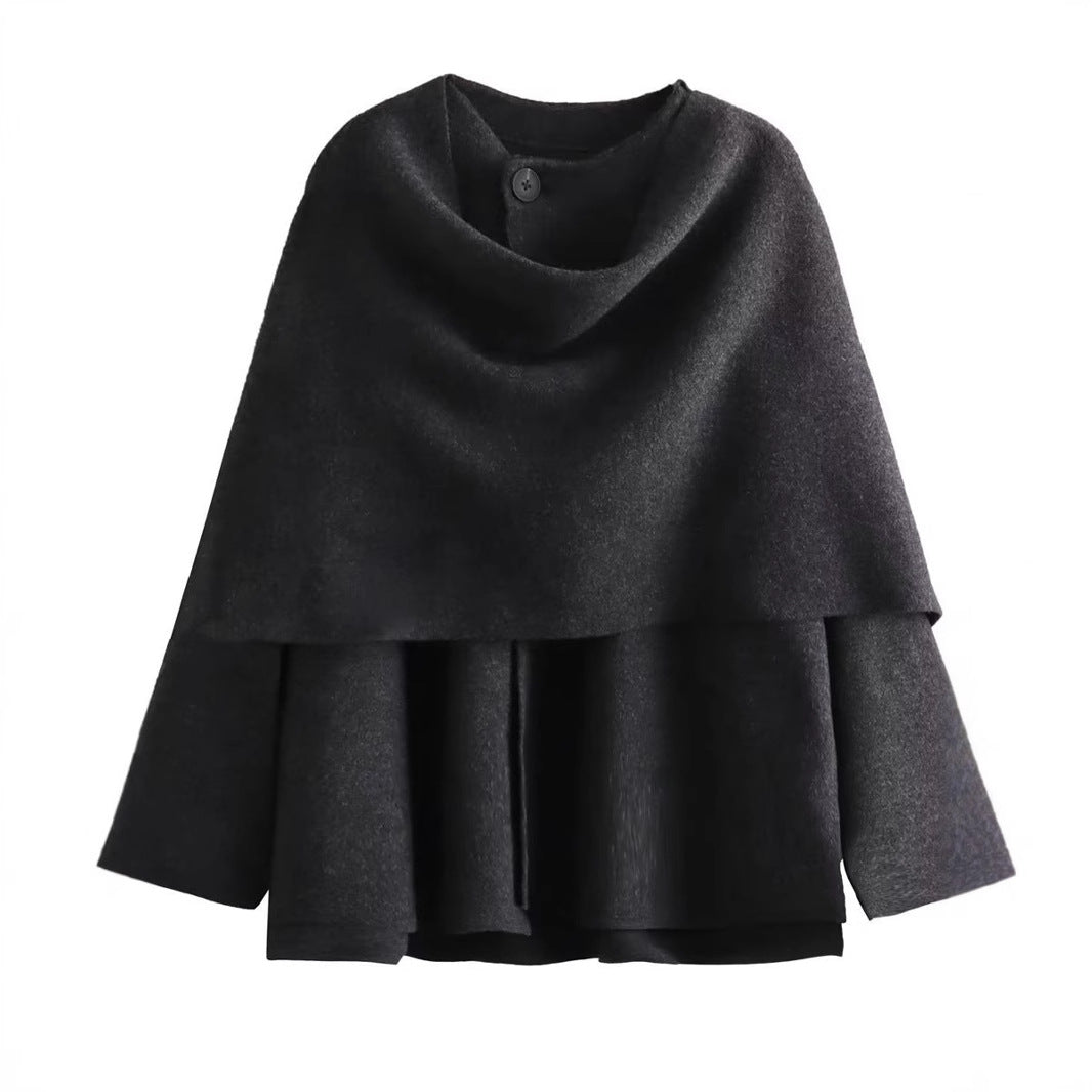 Damen - Asymmetrische Wollumhang Jacke - Stilvoller Look für kalte Tage