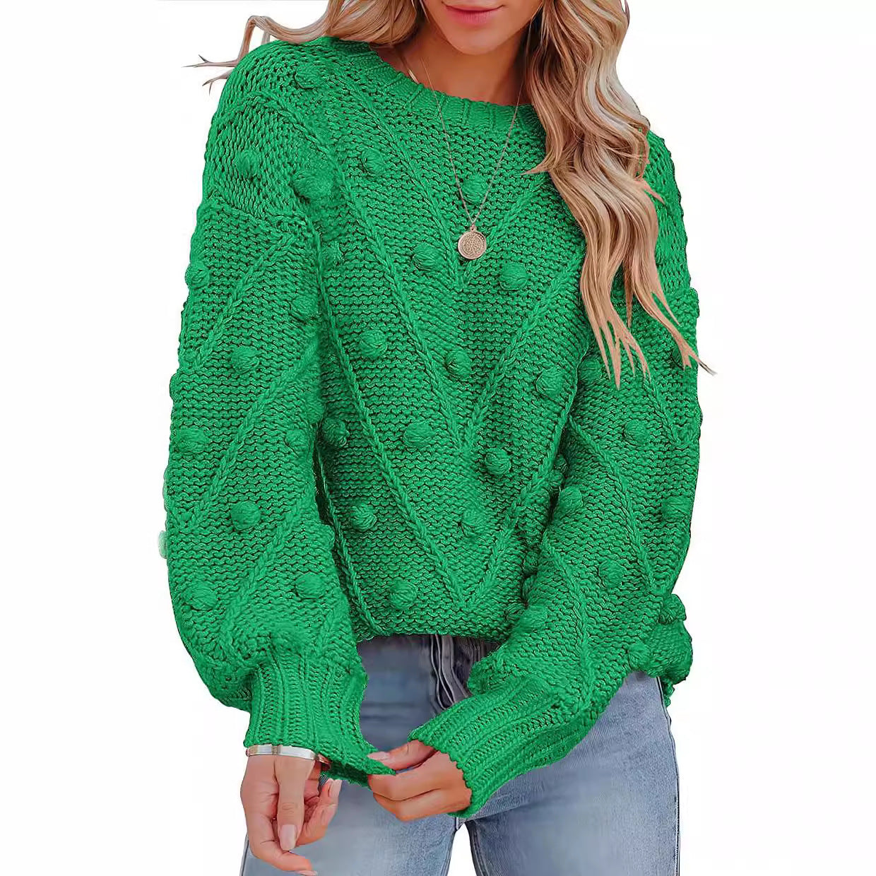 Damen - Stylischer Strickpullover - Modisches 3D-Muster - Bequem und Trendy