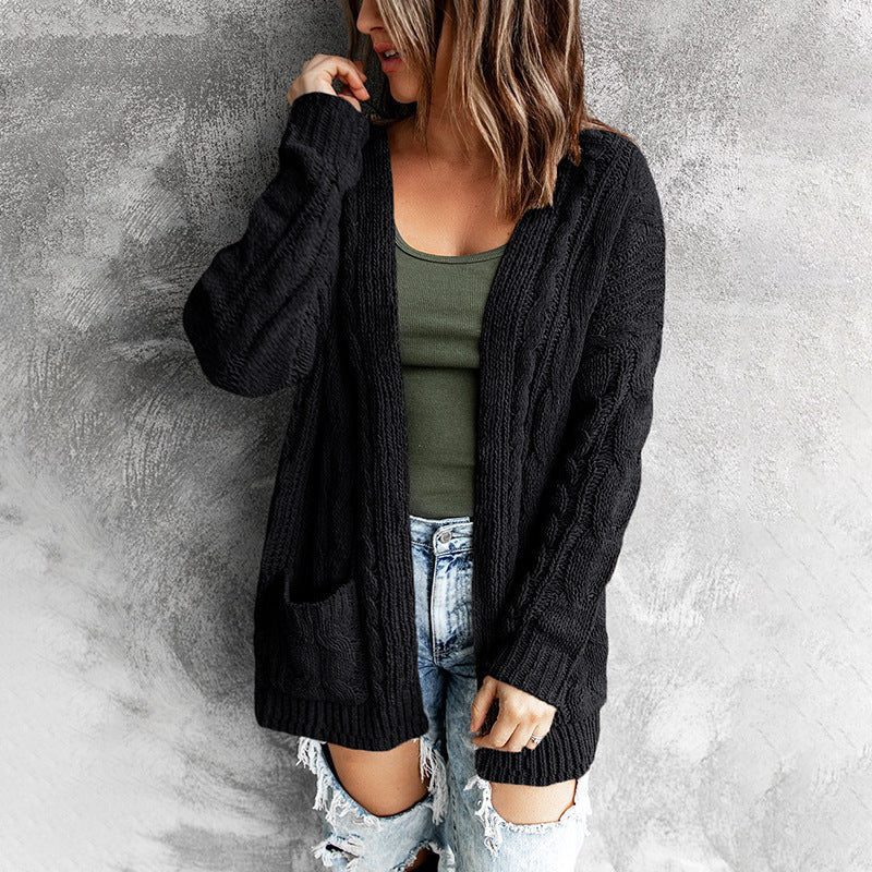 Damen - Strickjacke - Zopfmuster - Bequemer Lässige Passform - Ideale Freizeitmode