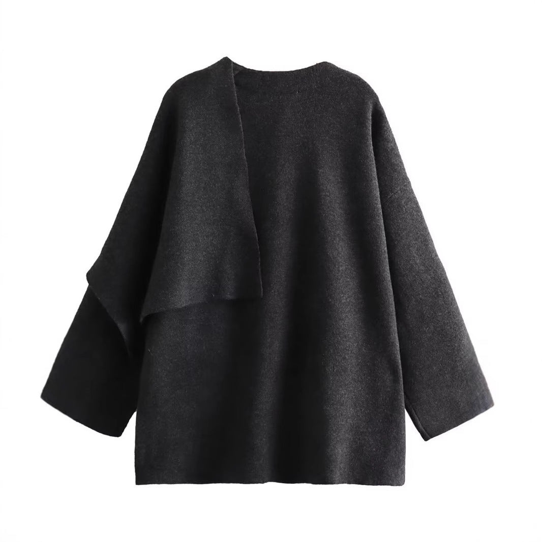 Damen - Asymmetrische Wollumhang Jacke - Stilvoller Look für kalte Tage