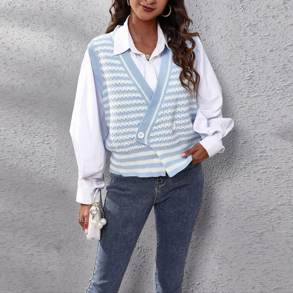 Damen - Strickweste - Baumwollmischung - Zickzack-Design - Bequeme und stilvolle Strickjacke für jede Gelegenheit