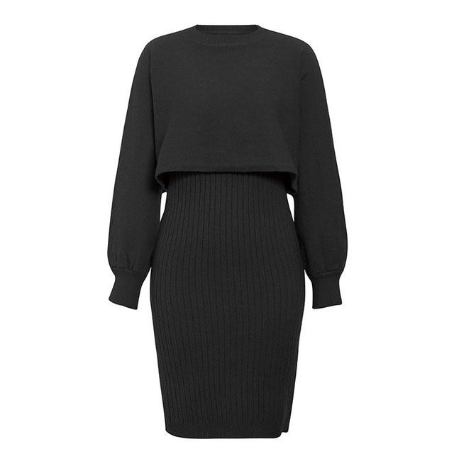 Damen - Midikleid & Cropped Pullover Set - Strickmaterial - Lässiger Stil - Perfekte Kombination