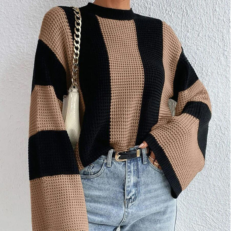 Damen - Strickpullover - Weiten Ärmeln - Wabenmuster - Stylischer und bequemer Pulli für jeden Anlass