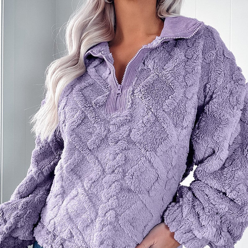 Damen - Fleece-Pullover - Hochwertiger Stoff - Hoher Kragen & Half-Zip - Bequem und Stilvoll