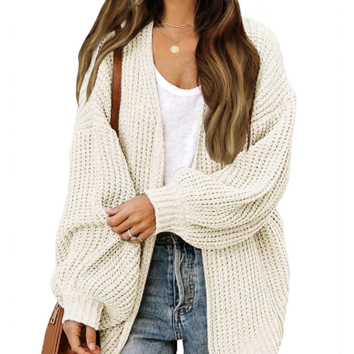 Damen - Grobstrickjacke - Überschnittenen Schultern - Bequem und Stylisch für jeden Anlass