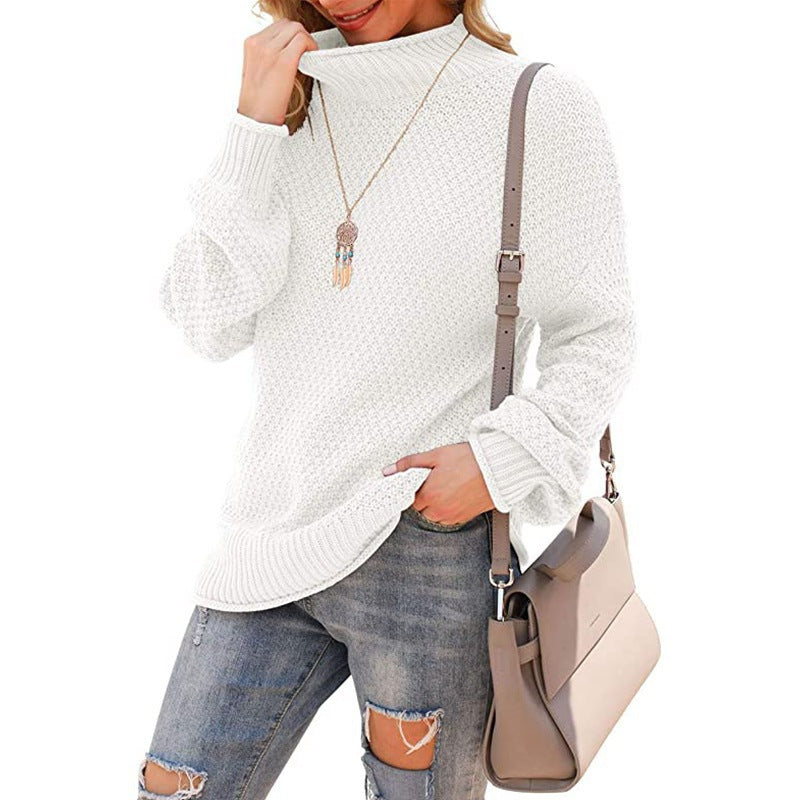 Damen - Bequemer Grobstrick Pullover - Hoher Kragen - Bequeme und Stilvolle Passform