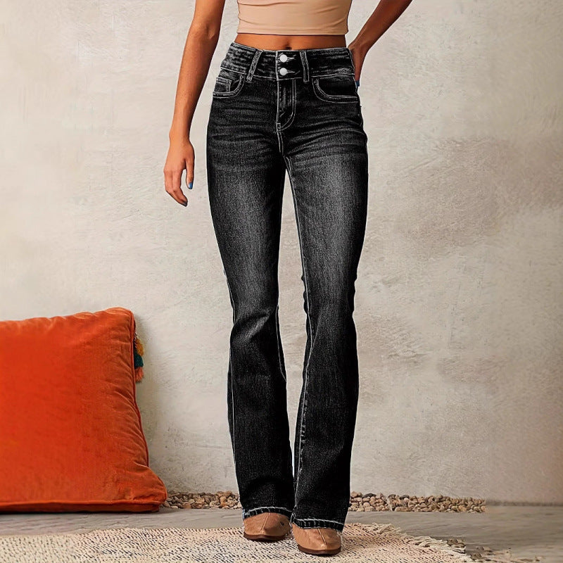 Damen - Ausgestellte Denim-Jeans - Hohe Taille - Trendy und Bequem für jeden Anlass