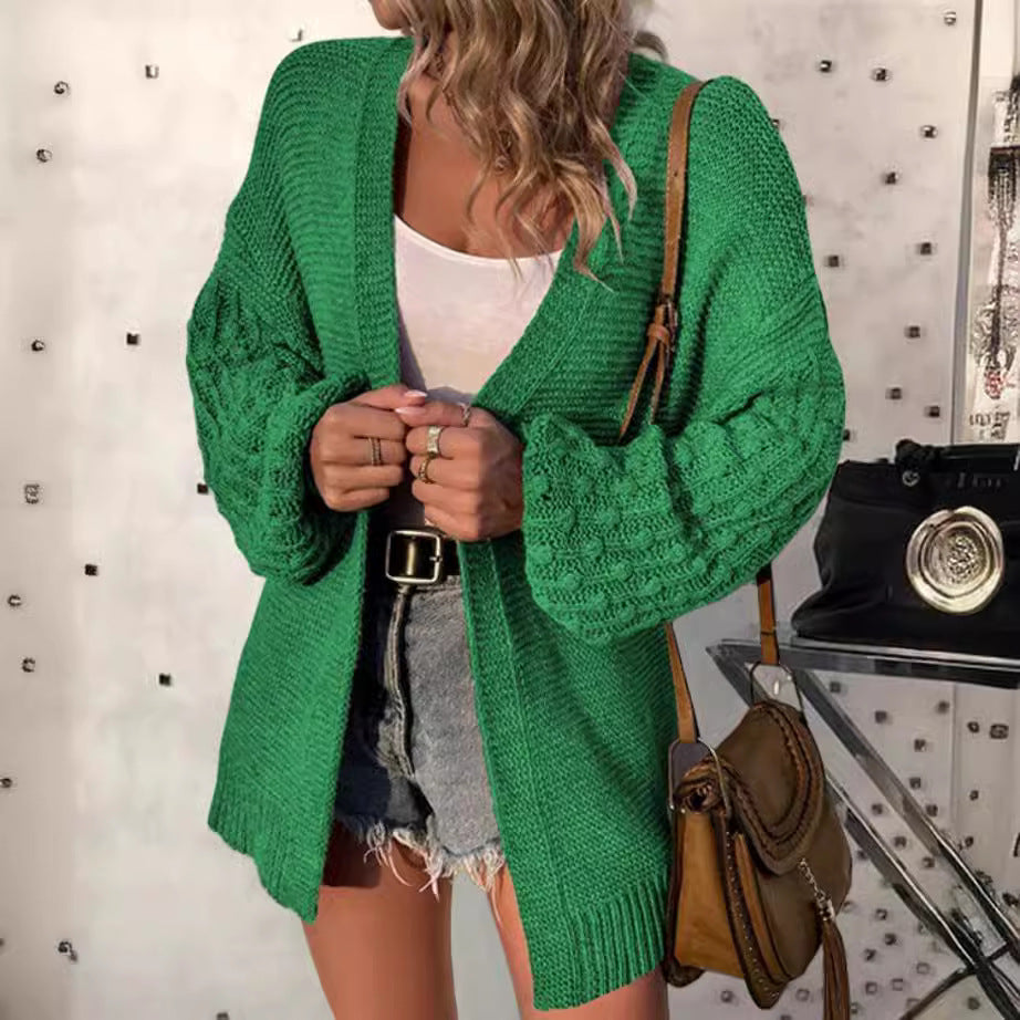 Damen - Strickjacke - Voluminösen Ärmeln - Bequem und stylisch für jeden Anlass