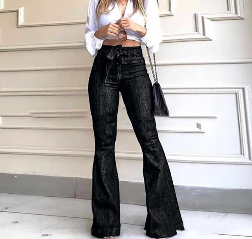 Damen - Bootcut Jeans - Hohe Taille mit Gürtel - Bequeme und Stilvolle Passform