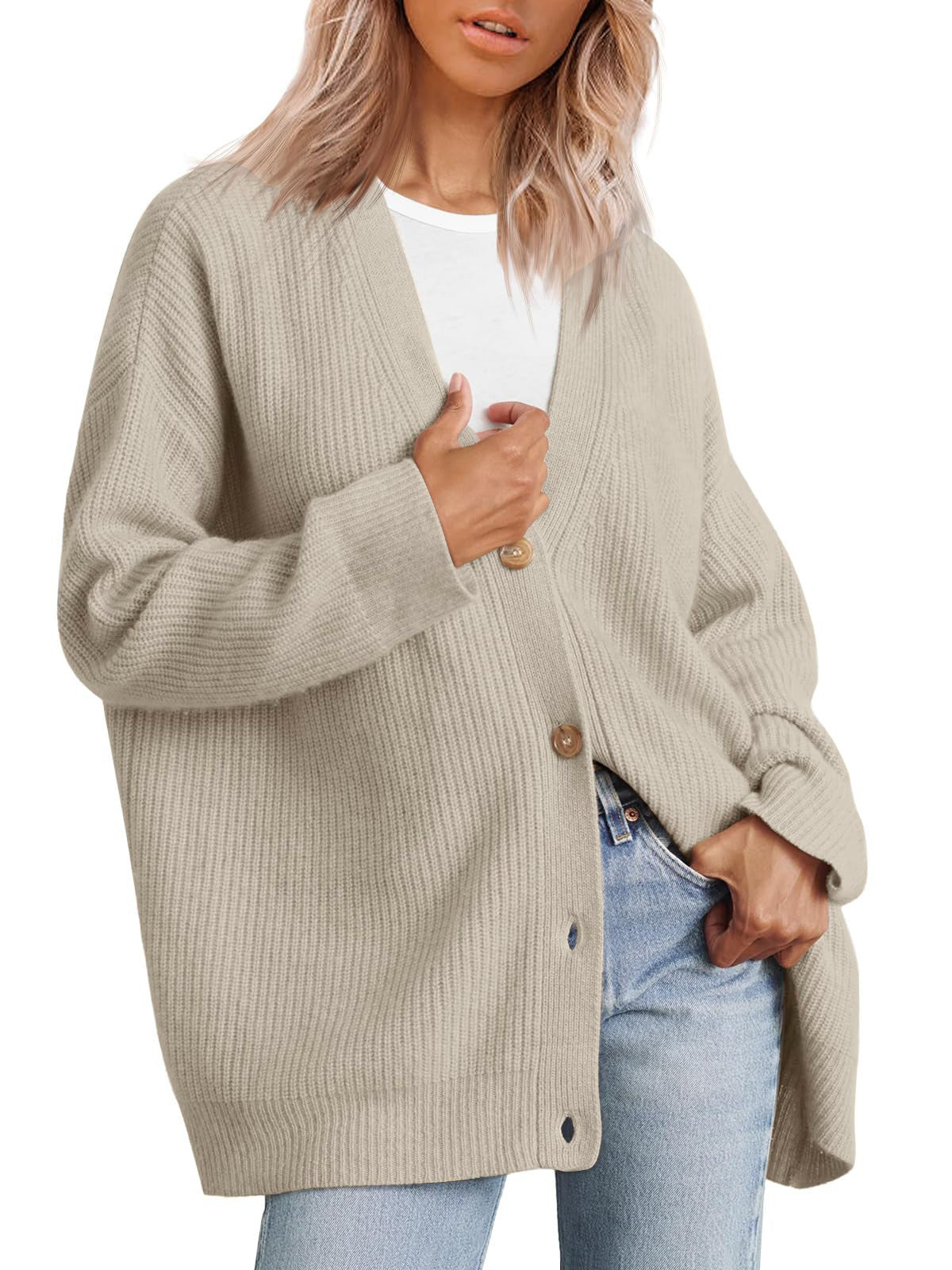 Damen - Gestreifte Strickjacke mit Knopfleiste - Weichem Strickstoff - Gemütlicher Stil für jeden Anlass