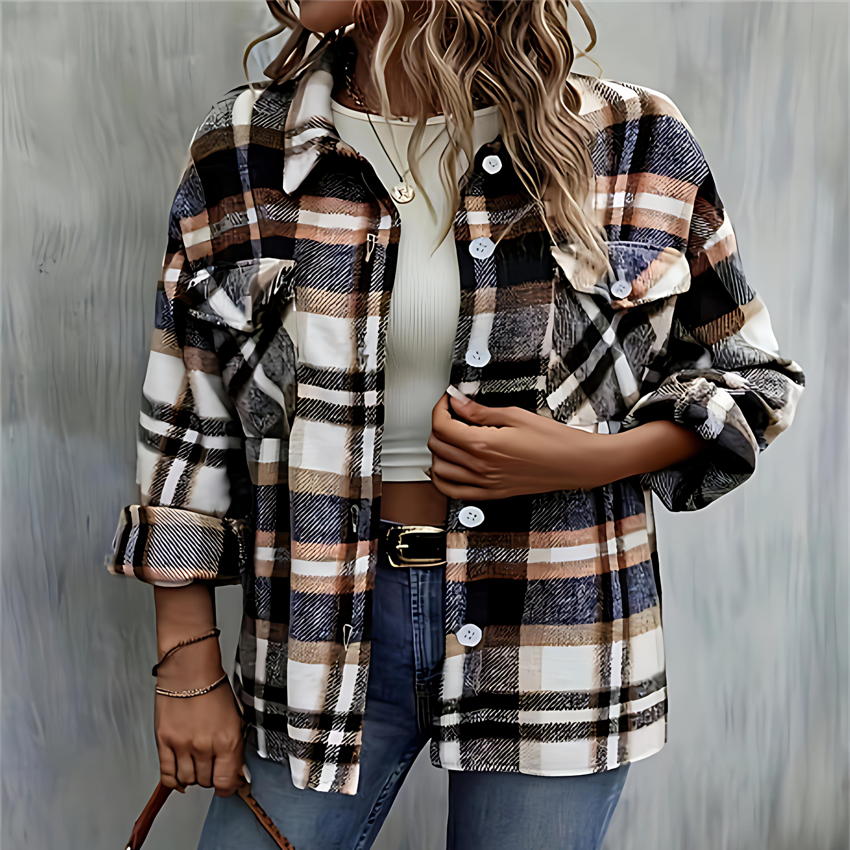 Damen - Karierte Hemdjacke - Weicher Stoff - Lässiger Stil für jeden Anlass