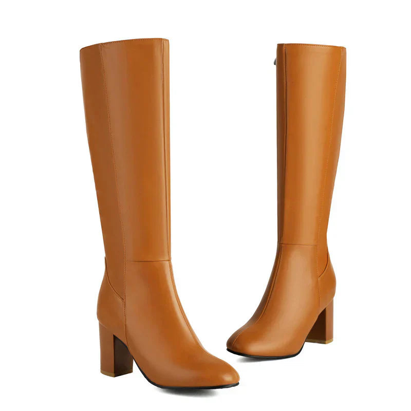 Damen - Kniehohe Stiefel - Blockabsatz - Elegante und bequeme Stiefel für jeden Anlass