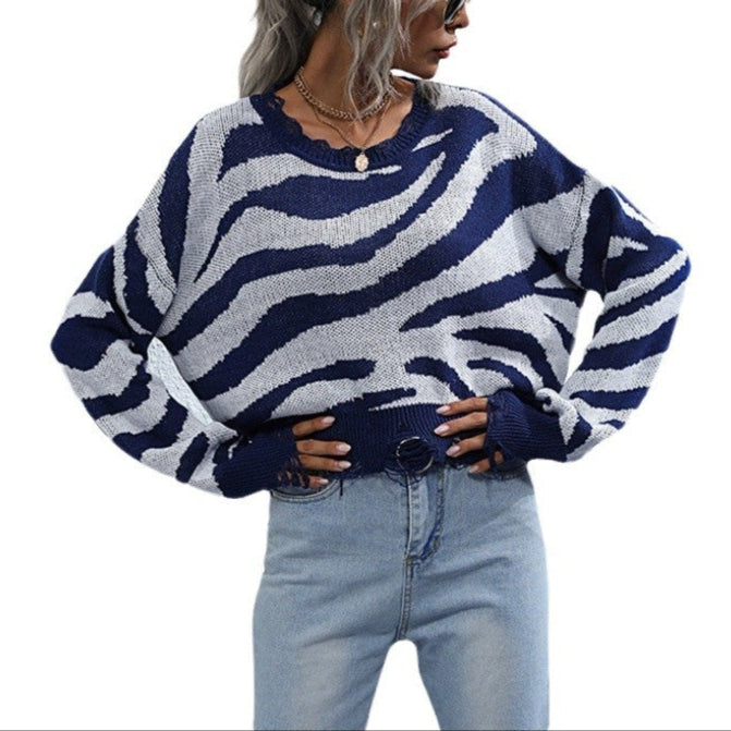 Damen - Strickpullover - Zebramuster - Bequemer und stylischer Pullover für jedes Outfit