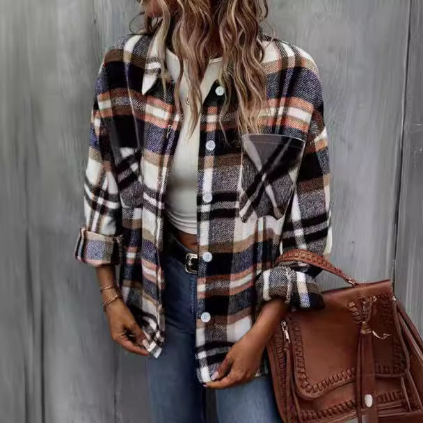 Damen - Karierte Hemdjacke - Weicher Stoff - Lässiger Stil für jeden Anlass