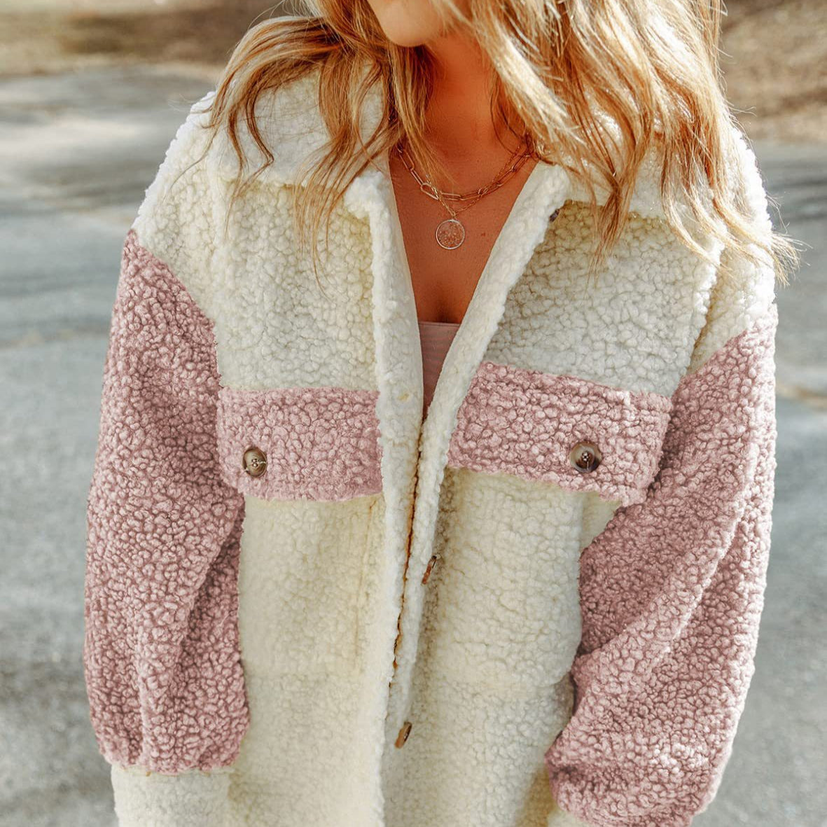 Damen - Farbblock Winterjacke - Wollmischung - Stilvolle & Warme Jacke für Die Kalte Jahreszeit