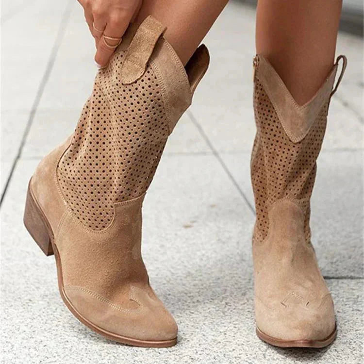 Damen - Stilvolle Cowboy-Stiefel - Kunstleder - Atmungsaktives Design mit Reißverschluss - Schuhe für jeden Anlass